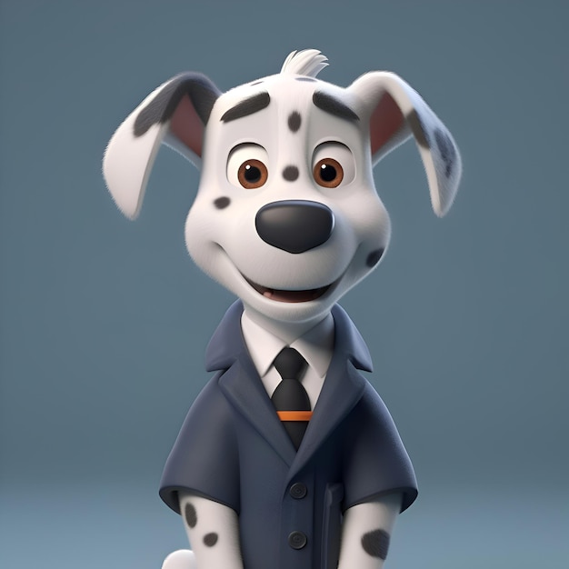 Cão de desenho animado com um terno de negócios Rendering 3D