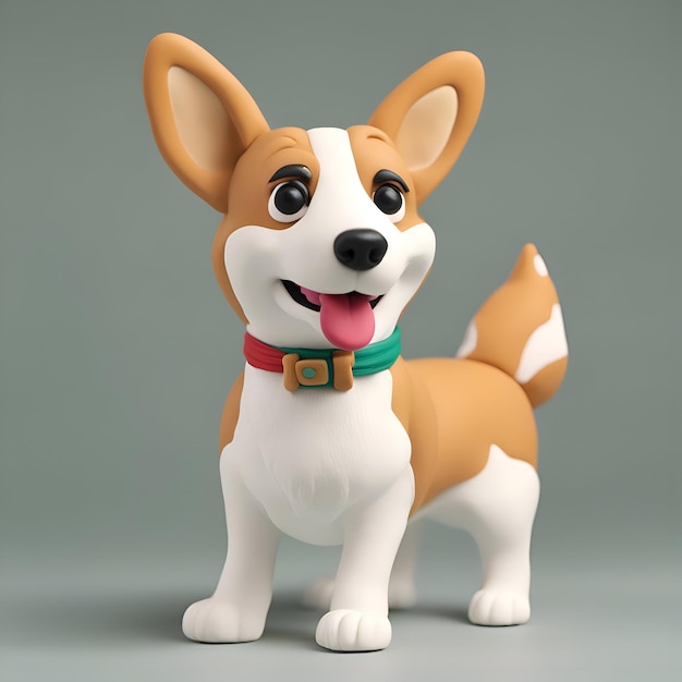 Cão de desenho animado com uma coleira em um fundo cinza renderização 3D