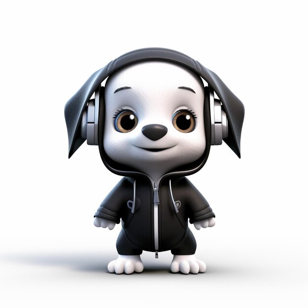 cão de desenho animado usando fones de ouvido e um capuz generativo ai