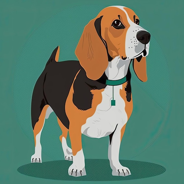 Foto cão de desenho vetorial raça beagle em fundo colorido generative ai