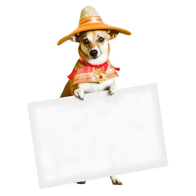 Cão de estimação adorável com moda do dia Cinco De Mayo segurando moldura retangular em branco