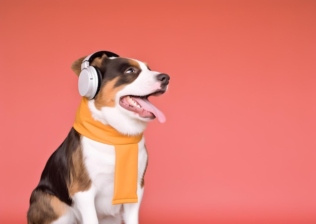 Cão de estimação com fone de ouvido e imagem da moda gerada por IA