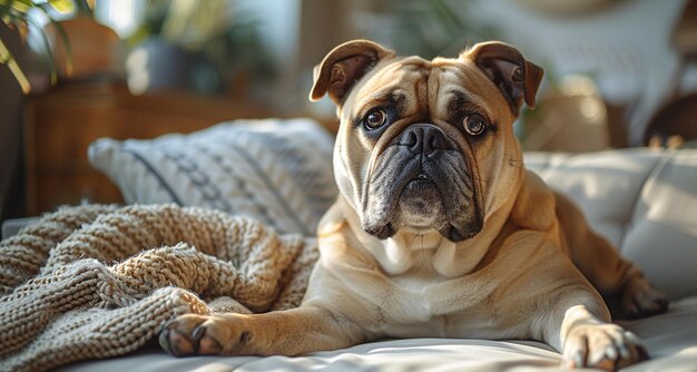 Cão de estimação favorito deitado no sofá na sala de estar Cuidados com animais de estimação