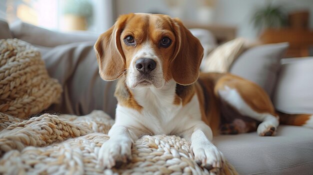 Cão de estimação favorito deitado no sofá na sala de estar Cuidados com animais de estimação