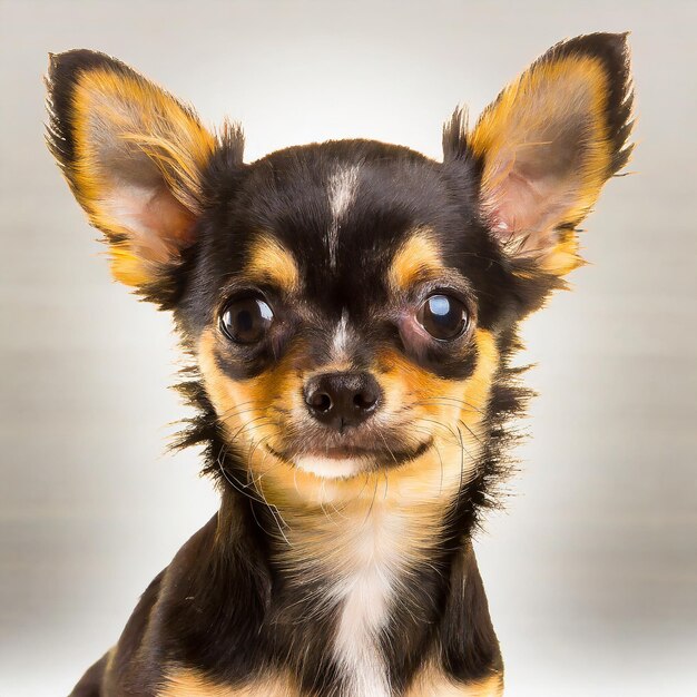 Foto cão de estimação preto e castanho chihuahua isolado sobre branco