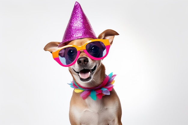 Cão de festa engraçado em som colorido