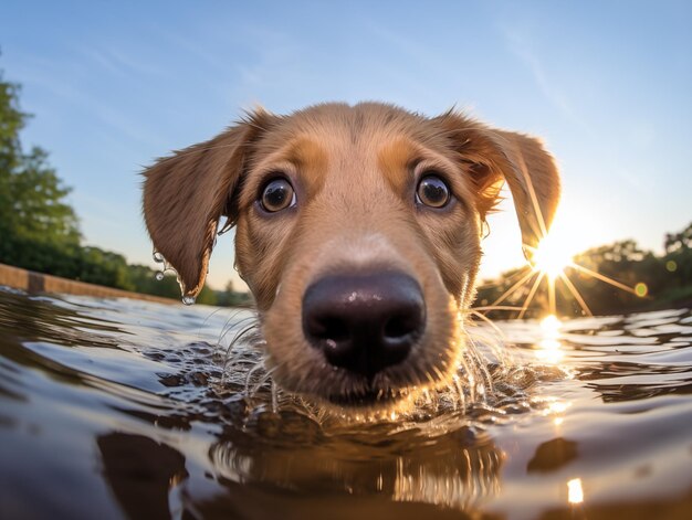 Cão de natação bonito.