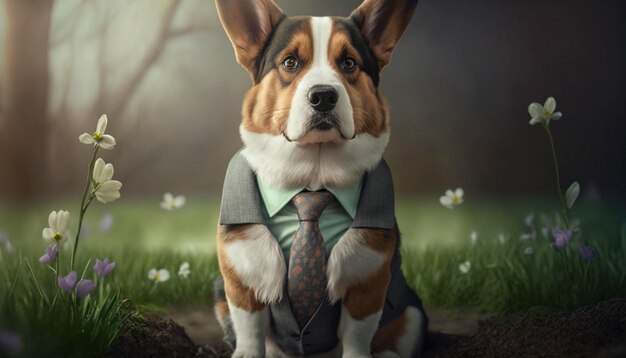 Cão de Páscoa vestindo um terno de negócios IA generativa