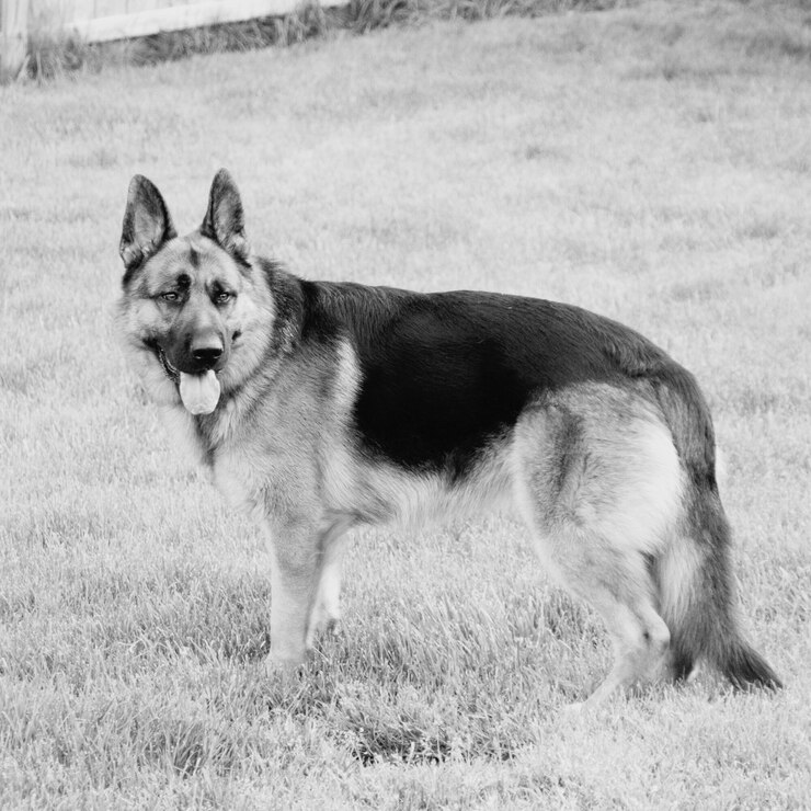Foto cão de pé em um campo gramado