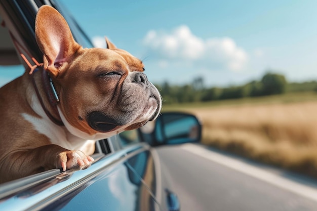 Cão de raça pura bonito sentado em um carro de passeio