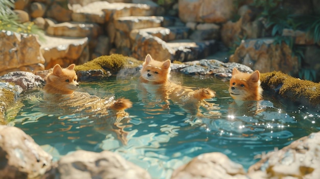 Cão de remo na lagoa de verão