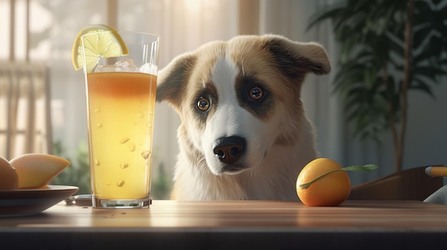 Cão de retrato com ilustração de arte digital de suco Generative AI