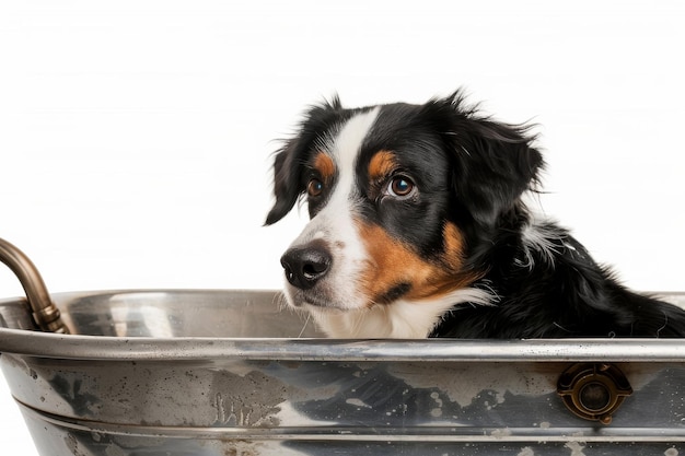 Cão desfrutando de uma banheira