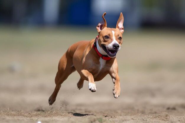 Cão desportivo a actuar durante a corrida de isca em competição