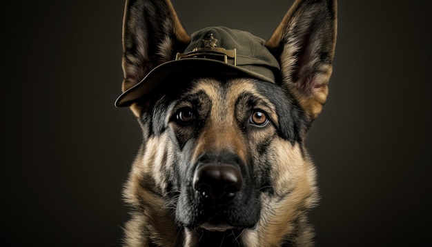 Cão do exército pastor alemão com chapéu