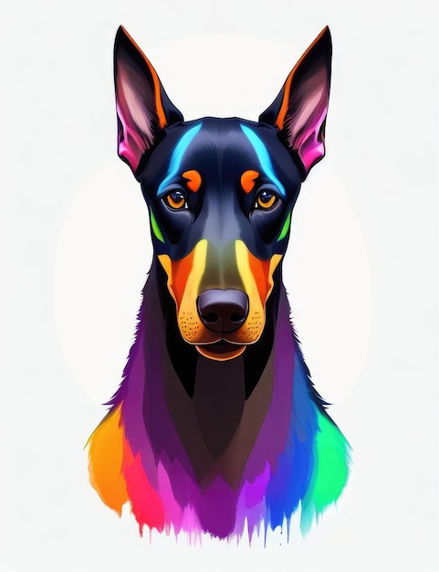 Cão doberman realista de arco-íris colorido Generative AI