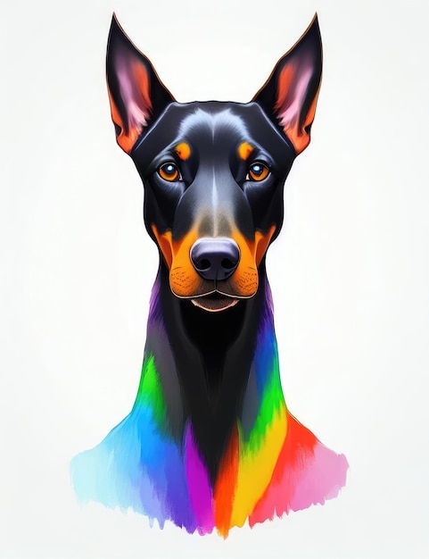 Cão doberman realista de arco-íris colorido Generative AI