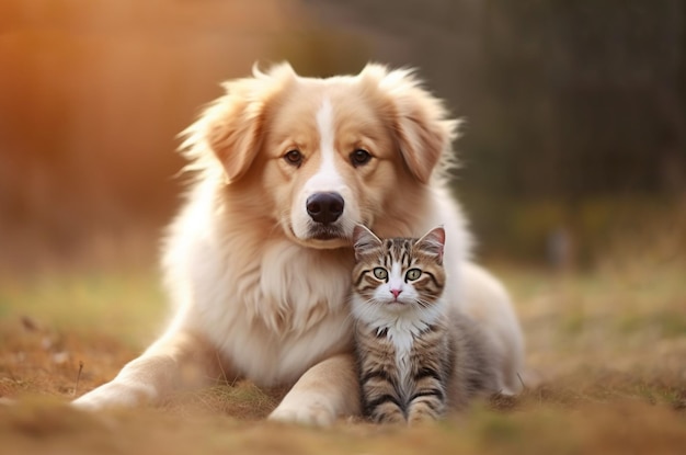 Foto cão e gato amizade entre animais ai gerado