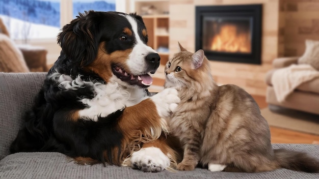 Cão e gato da montanha bernesa