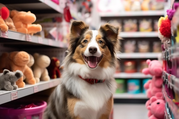 Foto cão em um corredor de uma loja de animais de estimação