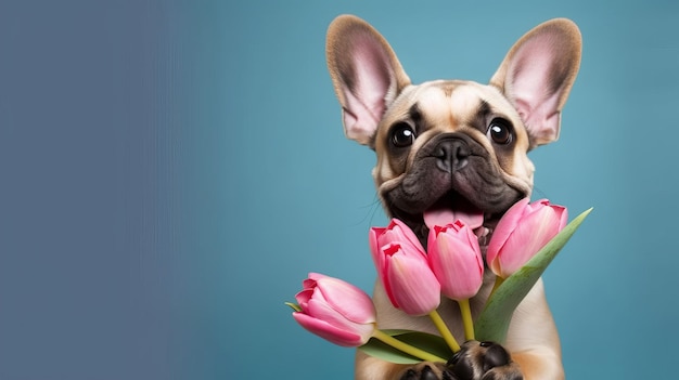 Cão engraçado bonito com ilustração de flores AI GenerativexA