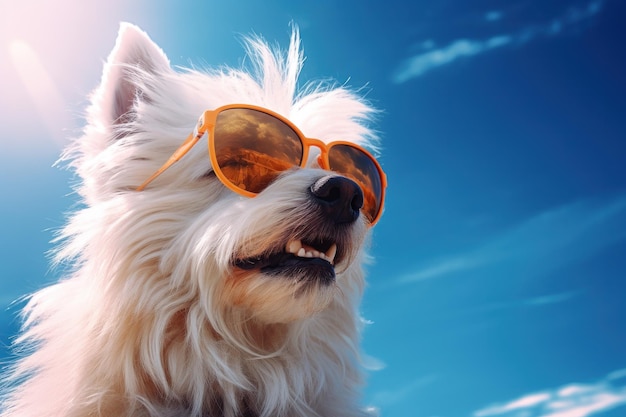 Cão engraçado bonito ralax na ilustração de praia AI GenerativexA