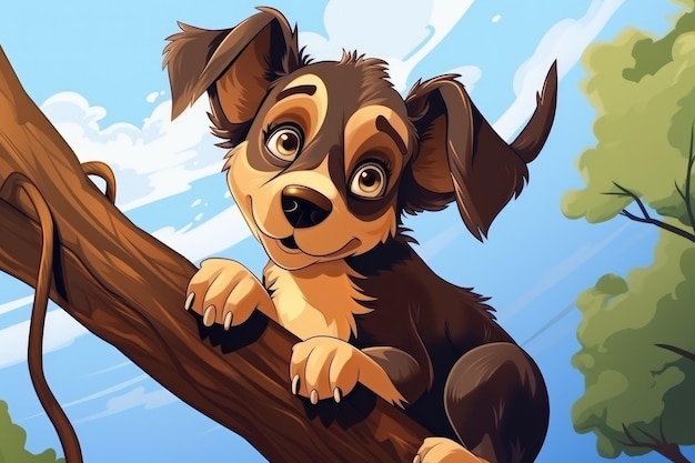 Cão engraçado na natureza desenhado desenho animado animal animal de estimação ilustração generativa ai