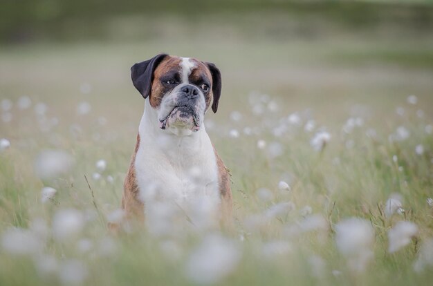 Cão engraçado no campo.