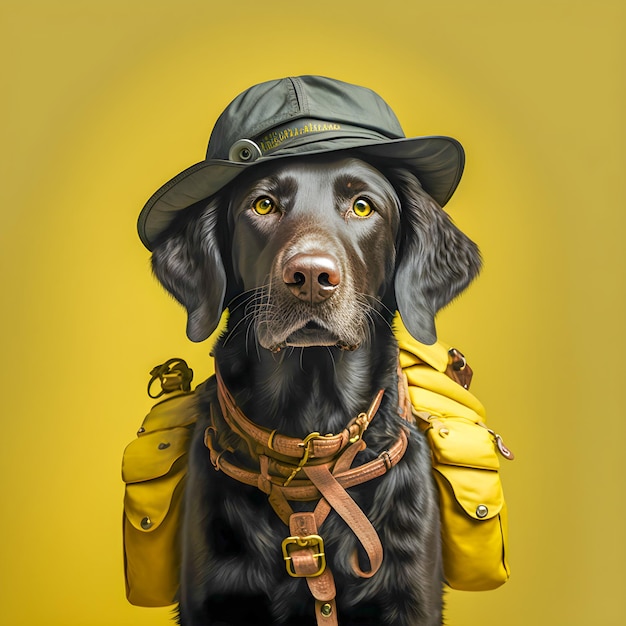 Cão engraçado preparado para ilustração animal antropomórfica de aventura