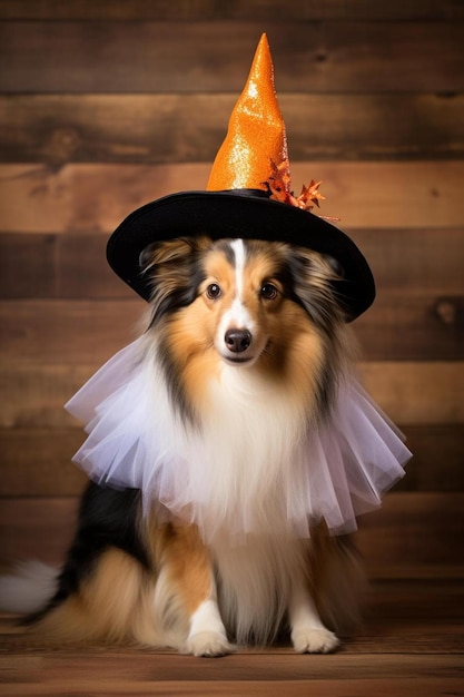 Foto cão engraçado pronto para o halloween.