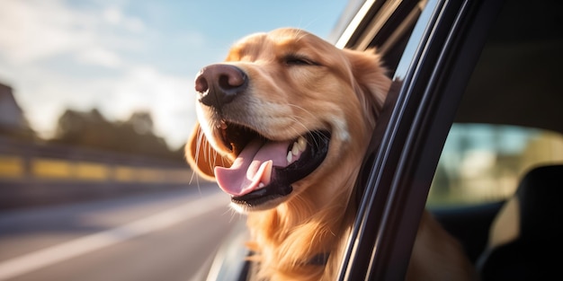 Cão feliz desfrutando da vista da janela do carro