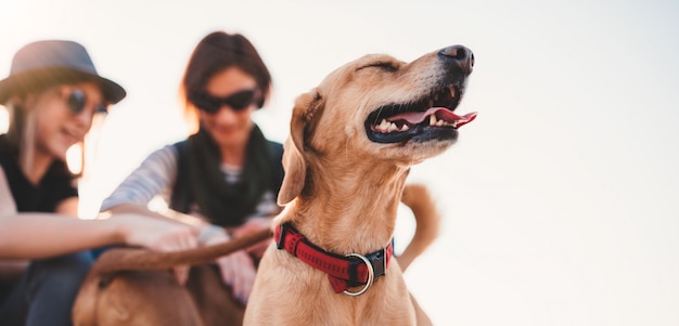 Cão feliz e seus donos