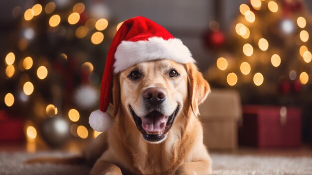 Cão feliz em cena festiva conceito de cartão de saudação