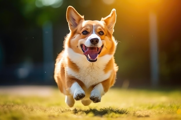 Cão feliz em uma perseguição brincalhona