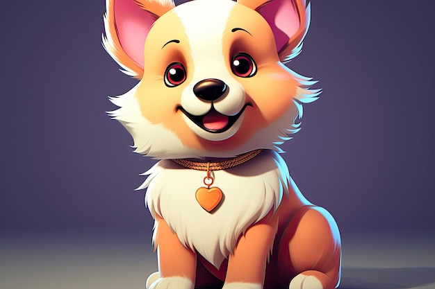 Cão FLUFFY DE DESENHOS ANIMADOS BONITO E ADORÁVEL isolado em branco