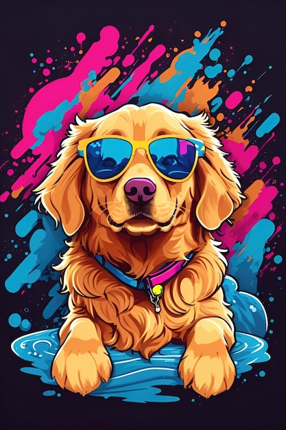 Cão golden retriever fofo em ilustração vetorial de óculos de sol