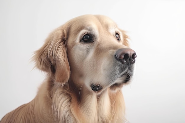 Cão Golden Retriever sobre fundo branco IA generativa