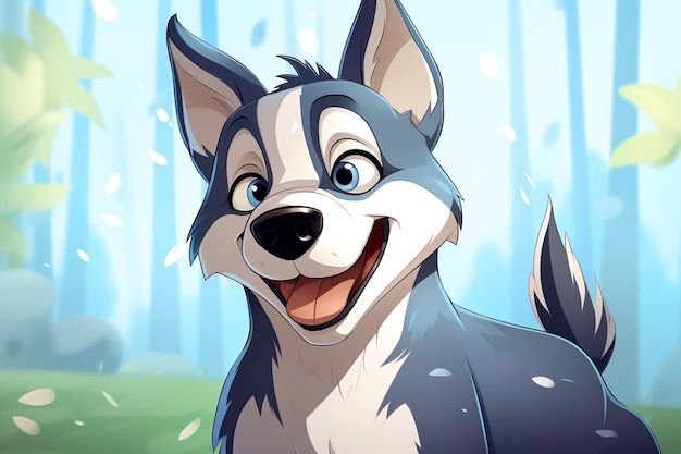 cão husky bonito ilustração de desenho animado generativo ai