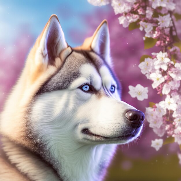 Cão husky siberiano realista em fundo natural ao ar livre arrebatador