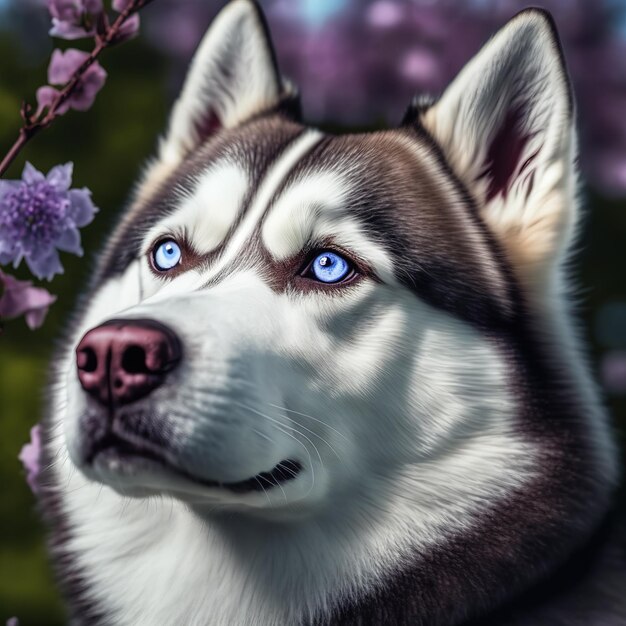 Cão husky siberiano realista em fundo natural ao ar livre arrebatador