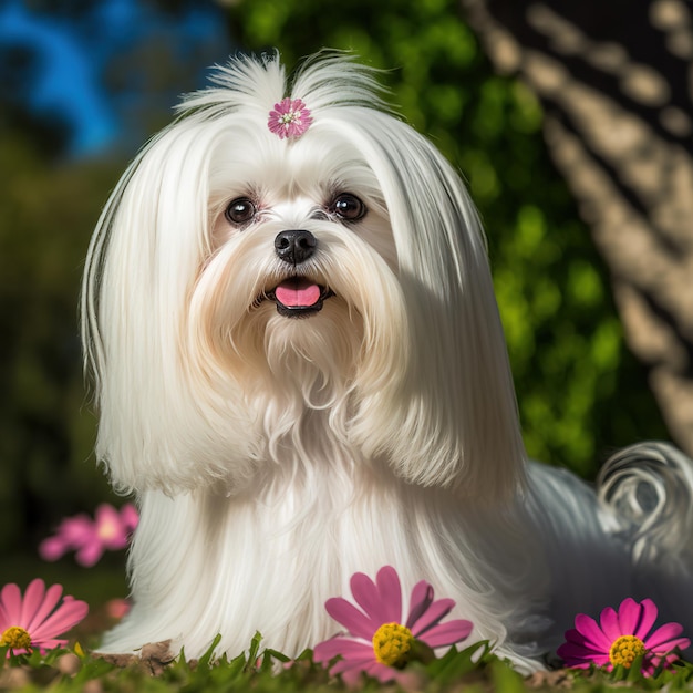 Cão maltês realista em fundo ao ar livre natural arrebatador