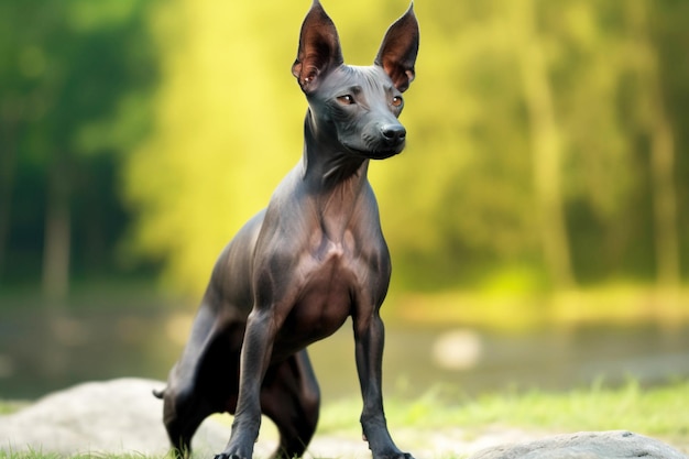 Cão Mexicano Sem Pelo Xoloitzcuintli raça pura bela de cão de fundo natureza