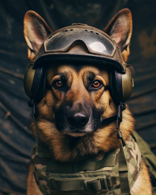 Cão militar cão militar usando capacete