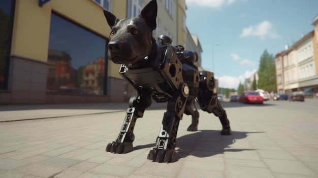 Cão móvel robótico K9 na rua