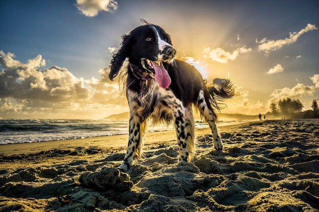 Cão na praia .