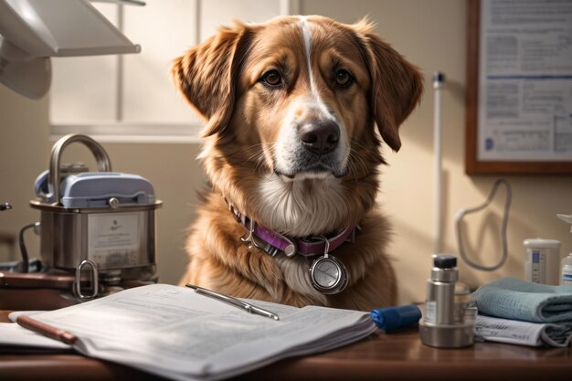 Cão na suíte de um médico.