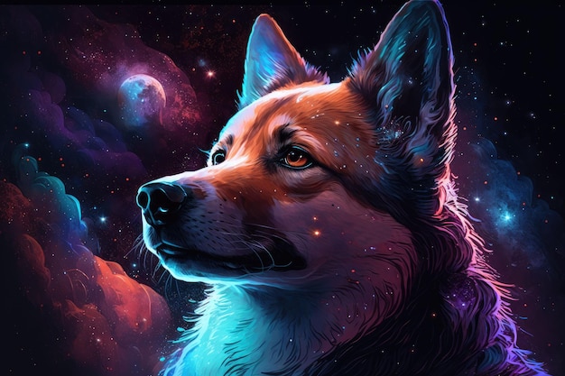 Cão no papel de parede de fundo da nebulosa espacial