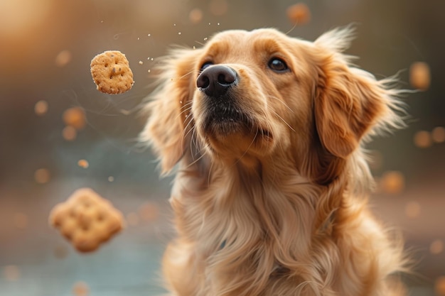 Cão olhando para o biscoito