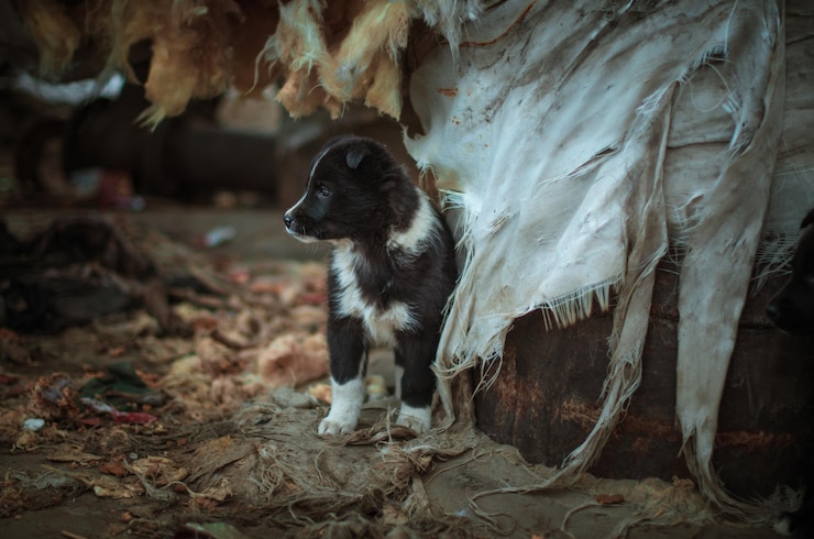 Foto cão olhando para o campo