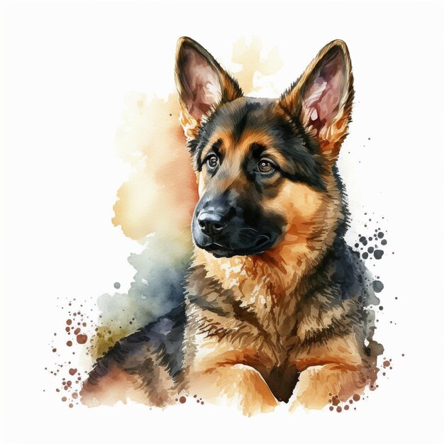 Foto cão pastor alemão em aquarela, cachorrinho, doce, fofo, ilustração criativa
